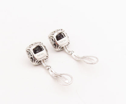 925 Sterling Silver Vintage Earrings Square Cut Onyx Halo CZ Farme  EG13107