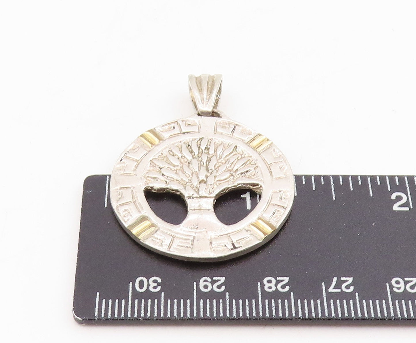 925 Sterling Silver Vintage Pendant Two Tone Intricate Tree of Life  PT25708