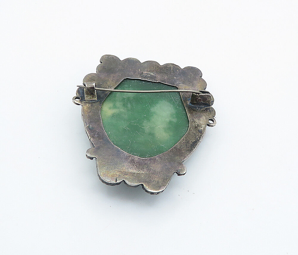 MEXICO 925 Silver  Vintage Antique Face Carved Gemstone Brooch Pin  BP2881