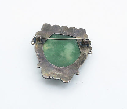 MEXICO 925 Silver  Vintage Antique Face Carved Gemstone Brooch Pin  BP2881