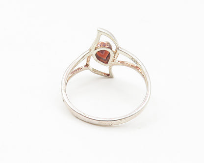 925 Sterling Silver  Tear Drop Garnet Open Design Band Ring Sz 8  RG10749