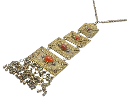 ISRAEL 925 Sterling Silver  Vintage Carnelian Ornate Chain Necklace  NE2781