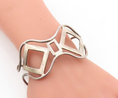 925 Sterling Silver  Vintage Open Geometric Design Cuff Bracelet  BT1982