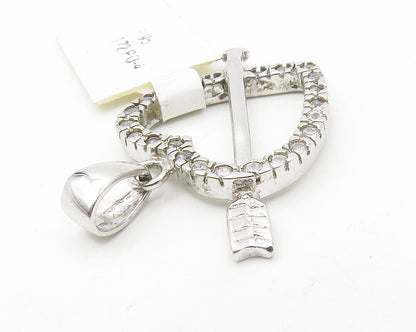 925 Sterling Silver  White Topaz Open Love Heart Bow & Arrow Pendant   PT10707