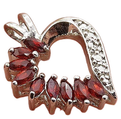925 Sterling Silver  Vintage Red Topaz & Genuine Diamond Heart Pendant  PT5039
