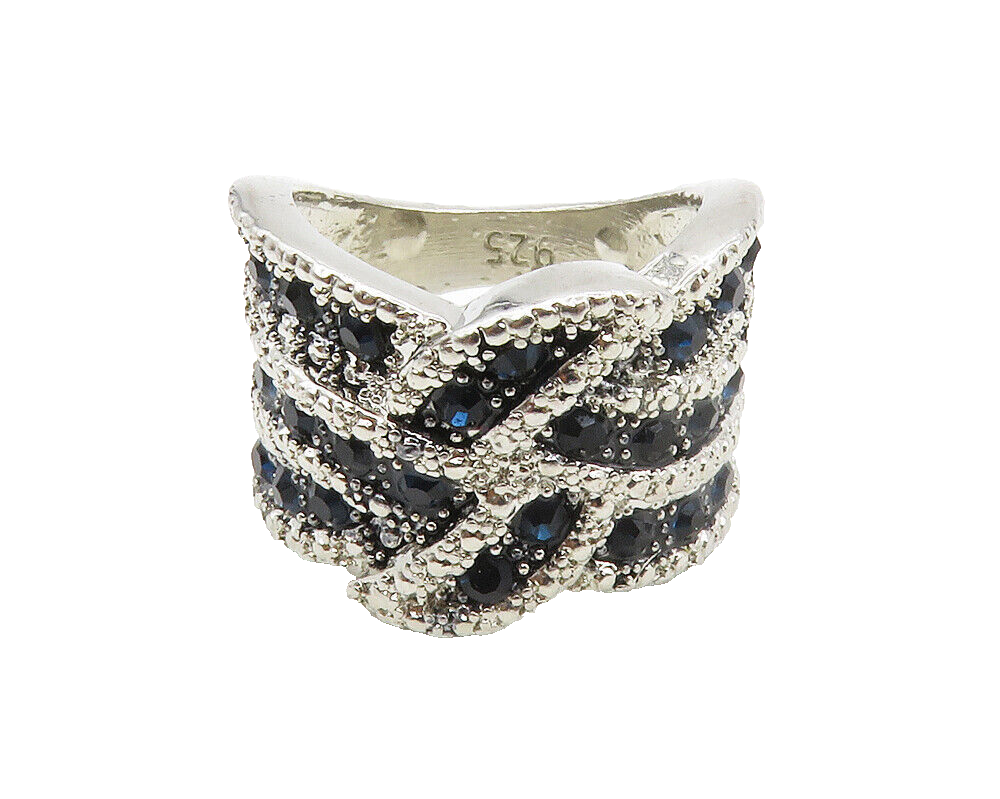 925 Sterling Silver  Vintage Blue Topaz Shiny Band Ring Sz 7  RG13941