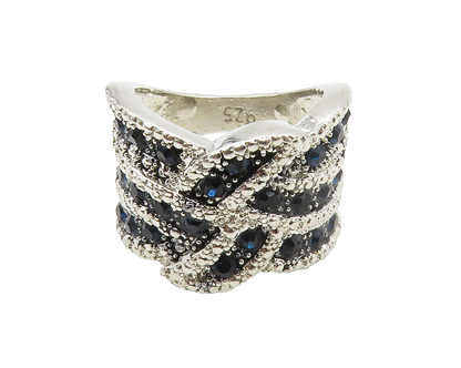 925 Sterling Silver  Vintage Blue Topaz Shiny Band Ring Sz 7  RG13941