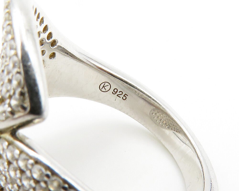 925 Sterling Silver  Cubic Zirconia Encrusted Floral Band Ring Sz 7  RG14822