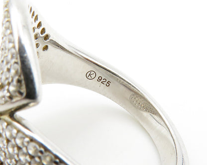 925 Sterling Silver  Cubic Zirconia Encrusted Floral Band Ring Sz 7  RG14822