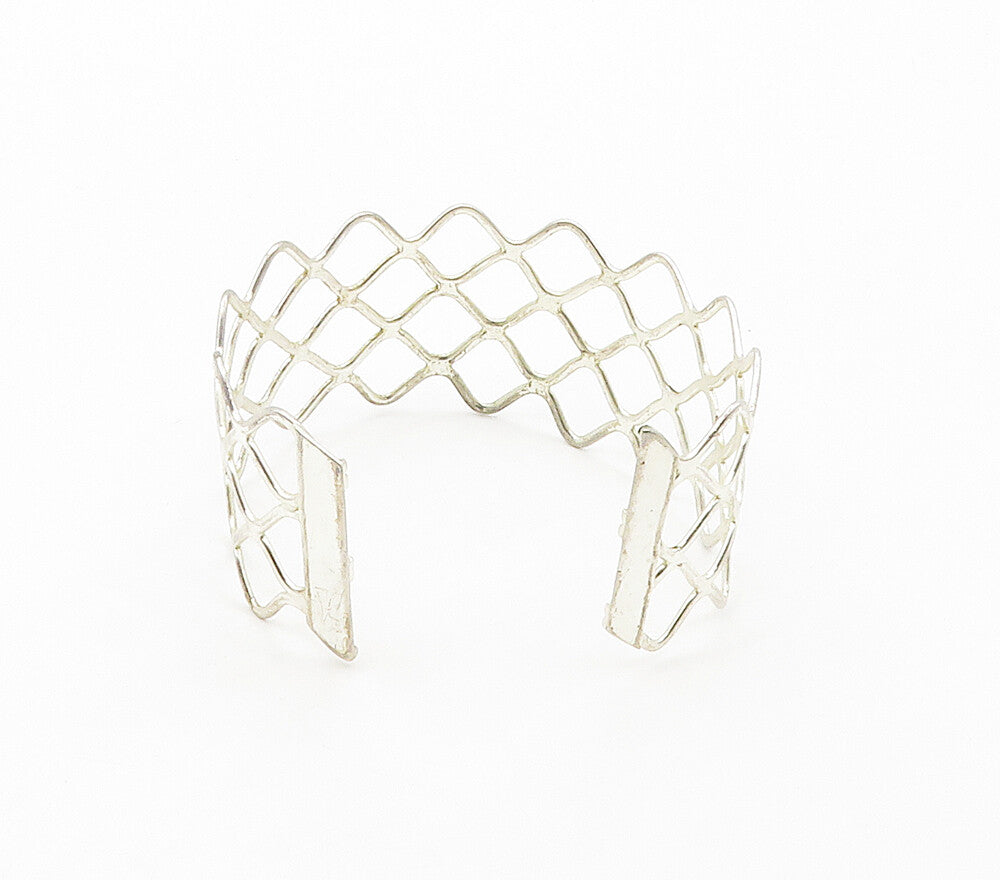 925 Sterling Silver  Shiny Smooth Open Diamond Shape Cuff Bracelet  BT6452
