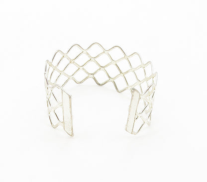 925 Sterling Silver  Shiny Smooth Open Diamond Shape Cuff Bracelet  BT6452
