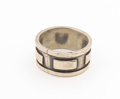 925 Sterling Silver Vintage Ring Chunky Geometric Rectangle Band Sz 9.5 RG36834