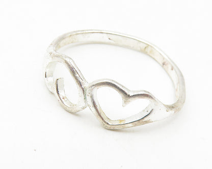 925 Sterling Silver  Shiny Smooth Open Love Hearts Band Ring Sz 8  RG10910