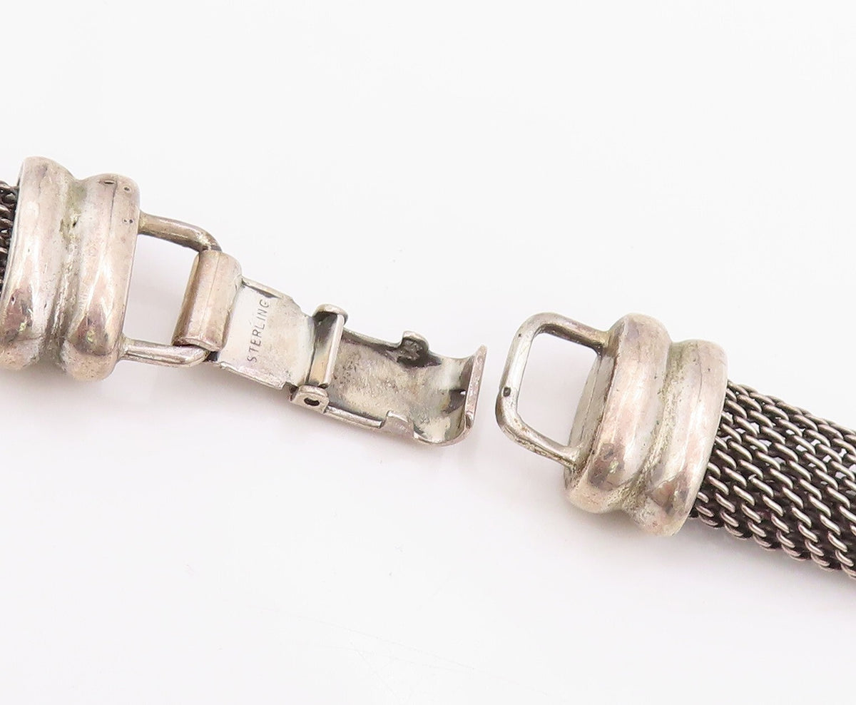14k Gold 925 Sterling Silver Vintage Necklace Dark Tone Net Effect Cutout NE4437