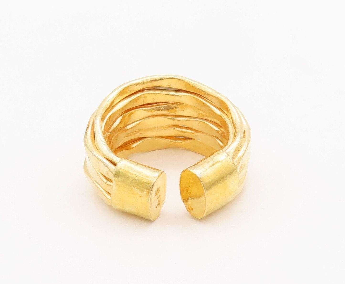 925 Sterling Silver Vintage Ring Gold Plated Brutalist Carved  Sz 6.5  RG28256