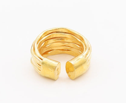 925 Sterling Silver Vintage Ring Gold Plated Brutalist Carved  Sz 6.5  RG28256