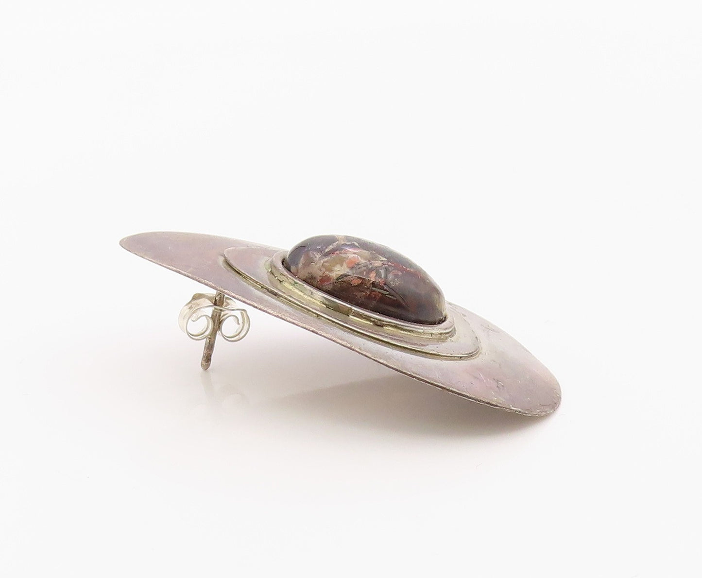 925 Sterling Silver Vintage Earrings Modernist Agate Teardrop Studs  EG14378
