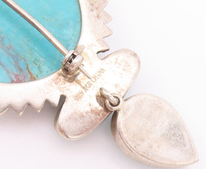 925 Sterling Silver Vintage Brooch Pin AMY KHAN RUSSELL Carved Turquoise BP10754