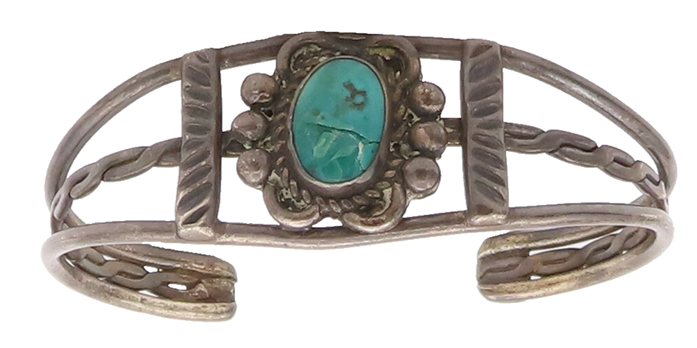 925 Sterling Silver Vintage Bracelet Turquoise Southwestern Design Cut BT10196