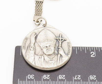 925  Silver  Vintage Religious Carved Joannes Paulus 2 Round Keychain  TR3590