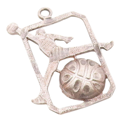 925 Sterling Silver  Vintage Chiseled Detail Basketball Sport Pendant  PT16588