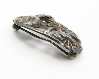 925 Sterling Silver  Vintage Oxidized Floral Motif Oval Brooch Pin  BP5427