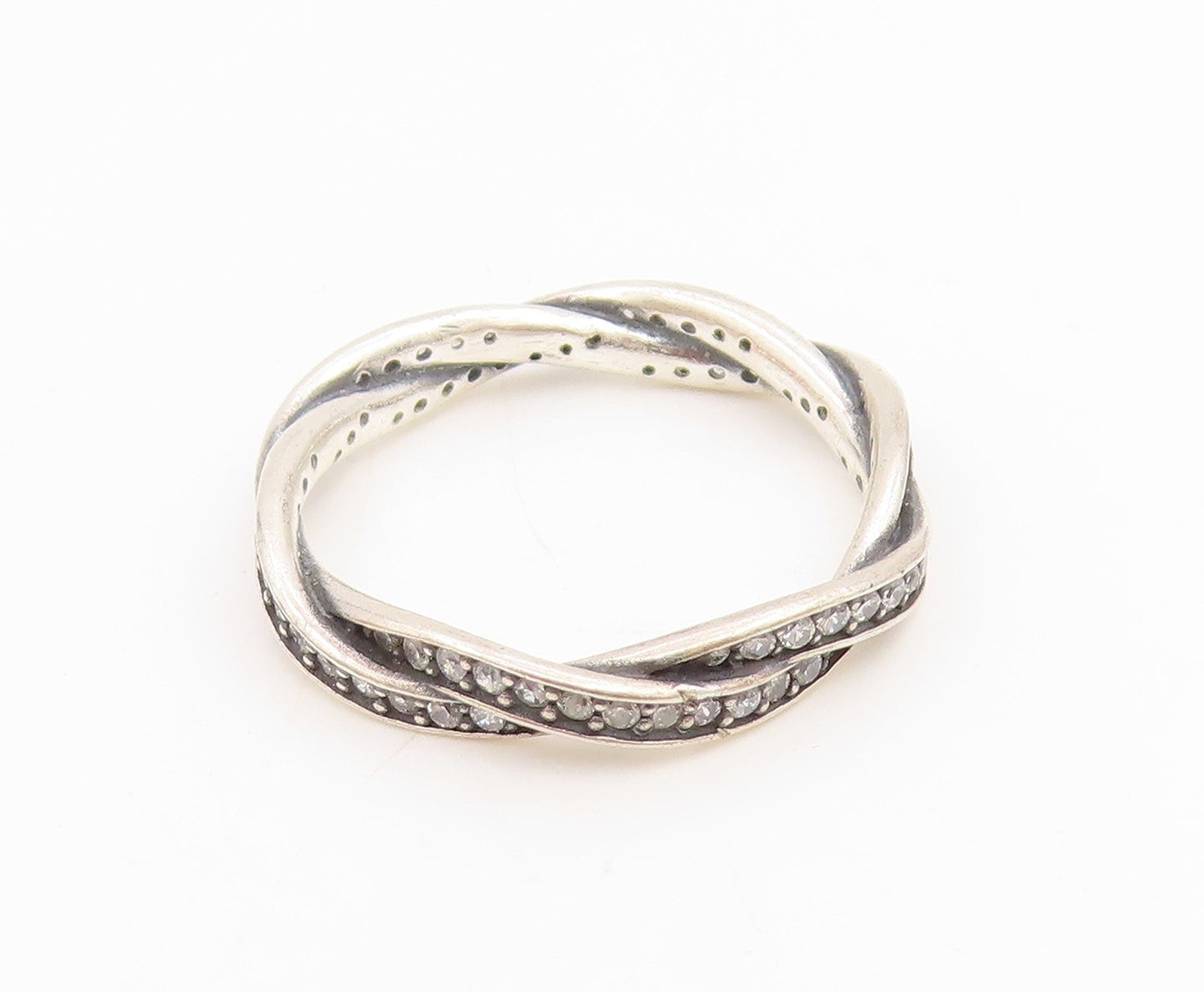 925 Sterling Silver Vintage Ring PANDORA CZ Twisted Double Band  Sz 8.5  RG35008