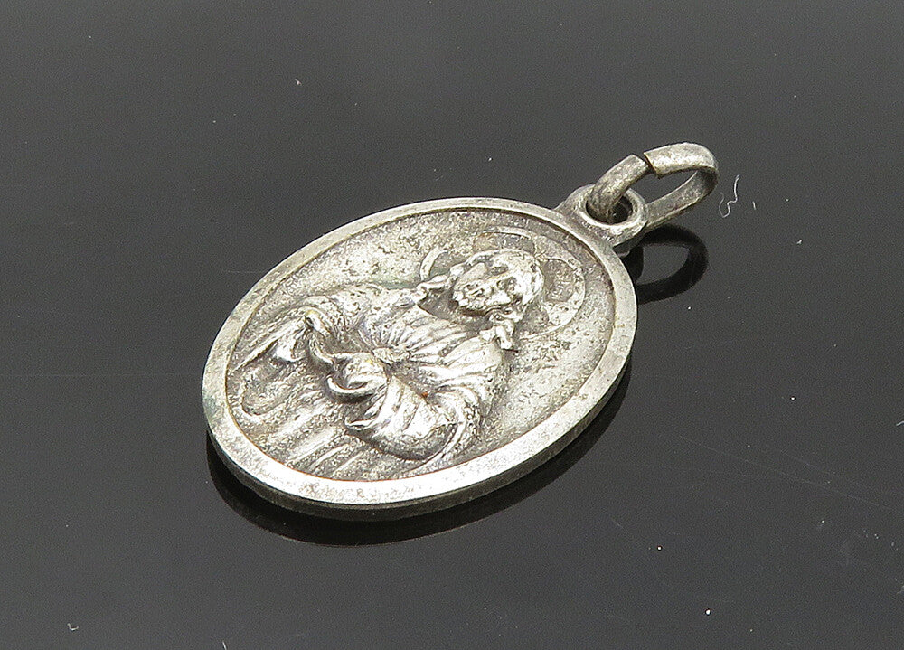 925 Sterling Silver  Vintage Medal Of Our Lady Virgo Carmeli Pendant  PT16712