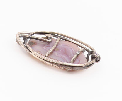 925 Sterling Silver Vintage Pendant ORB Banded Agate Wire Wrapped Locket PT26435