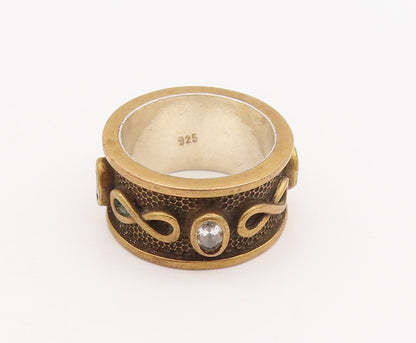 925 Sterling Silver Vintage Ring Gold Plated Infinity Carved CZ  Sz 7  RG29117