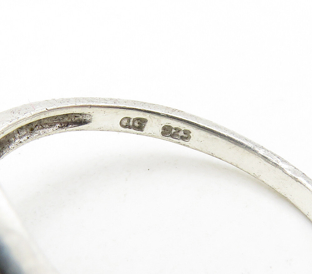 925 Sterling Silver  Vintage Quartz & Genuine Diamonds Band Ring Sz 6  RG15991