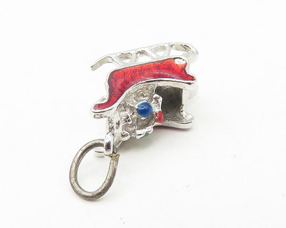 925 Sterling Silver  Vintage Shiny Petite Enamel Winter Sled Pendant  PT9338