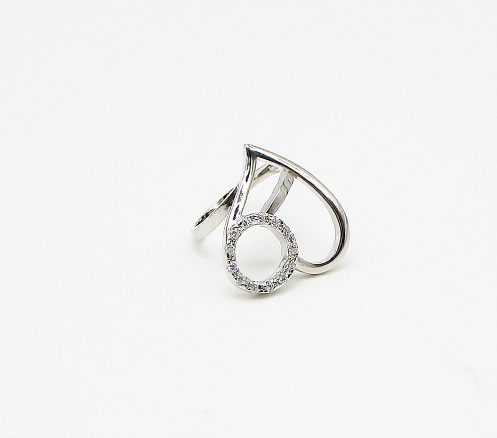 925 Sterling Silver  White Cubic Zirconia Love Heart Band Ring Sz 7  RG3418