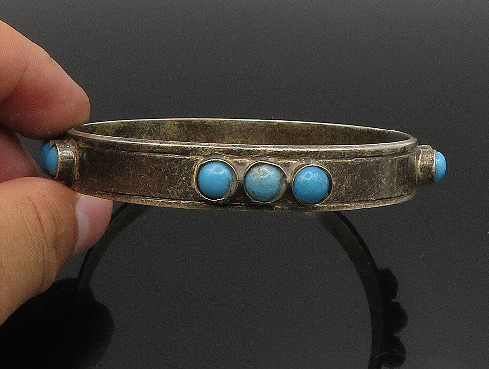 EUROPEAN 925 Silver  Vintage Triple Turquoise Pattern Bangle Bracelet  BT9395