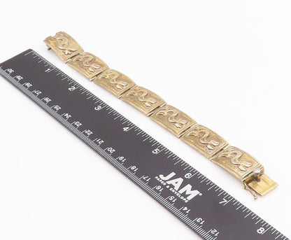 925 Sterling Silver Vintage Bracelet Gold Plated Storyteller Panel Link  BT11948