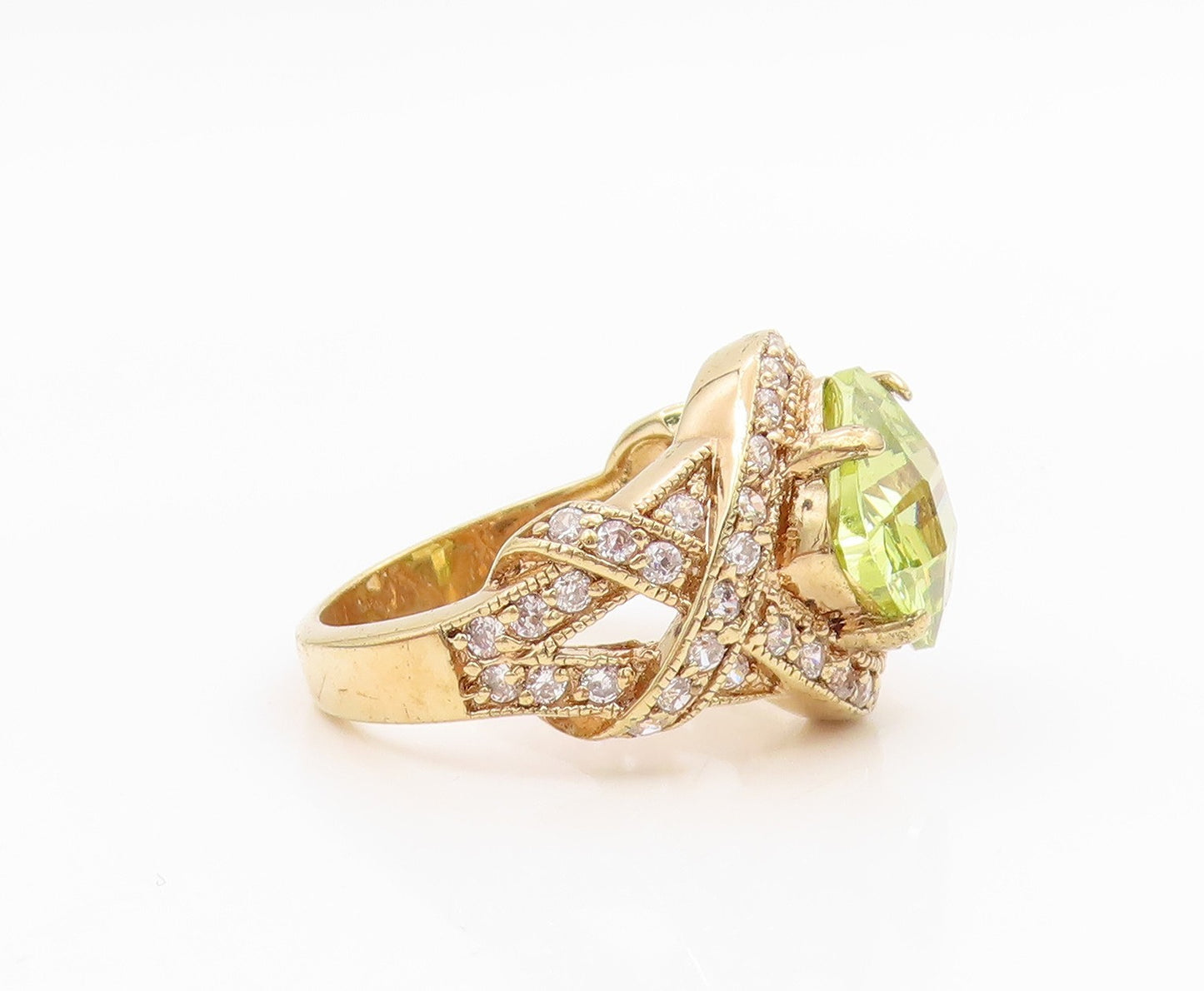 925 Sterling Silver Vintage Ring Gold Plated Elegant Peridot Band  Sz 7  RG35688