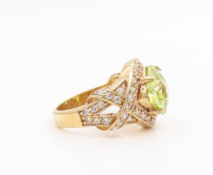925 Sterling Silver Vintage Ring Gold Plated Elegant Peridot Band  Sz 7  RG35688