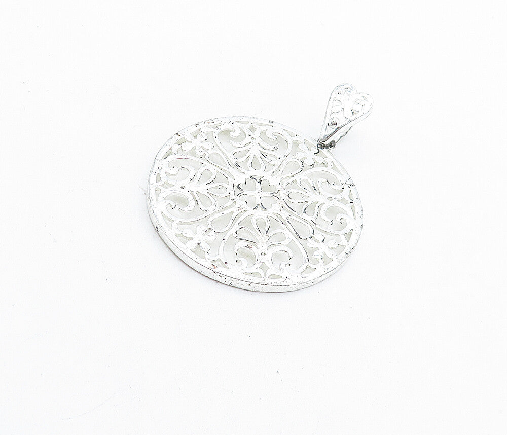 925 Sterling Silver  Shiny Polished Open Swirl Floral Design Pendant  PT4647
