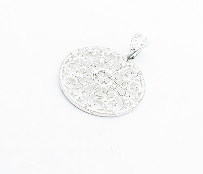 925 Sterling Silver  Shiny Polished Open Swirl Floral Design Pendant  PT4647
