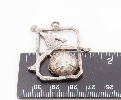 925 Sterling Silver  Vintage Chiseled Detail Basketball Sport Pendant  PT16588