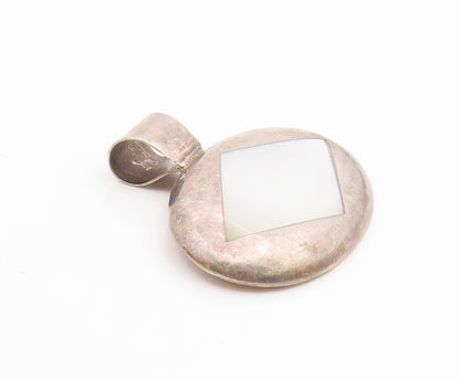 925 Sterling Silver  Vintage Diamond Shaped Mother Of Pearl Pendant  PT9403