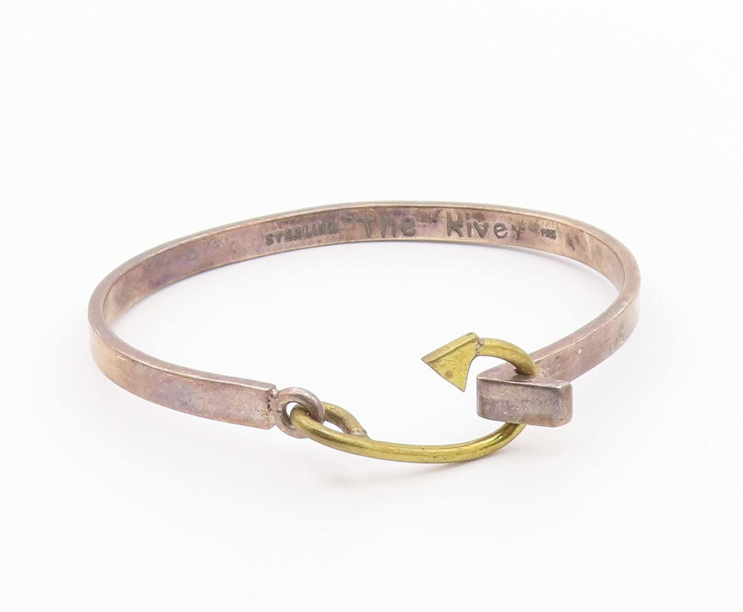 925 Sterling Silver  Vintage The River 2 Tone Arrow Bangle Bracelet  BT8925