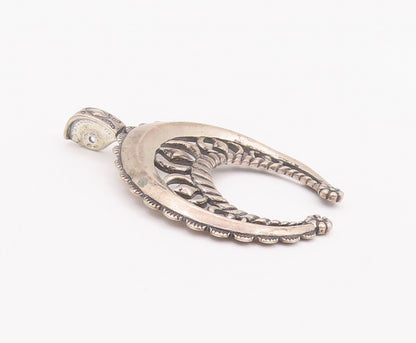 925 Sterling Silver Vintage Pendant CAROLYN POLLACK Carved C Shape Roped PT22796