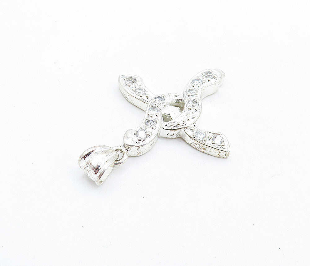 925 Sterling Silver  Shiny Topaz Swirl Religious Cross Drop Pendant  PT4636