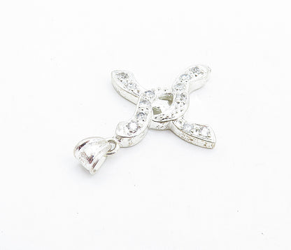 925 Sterling Silver  Shiny Topaz Swirl Religious Cross Drop Pendant  PT4636