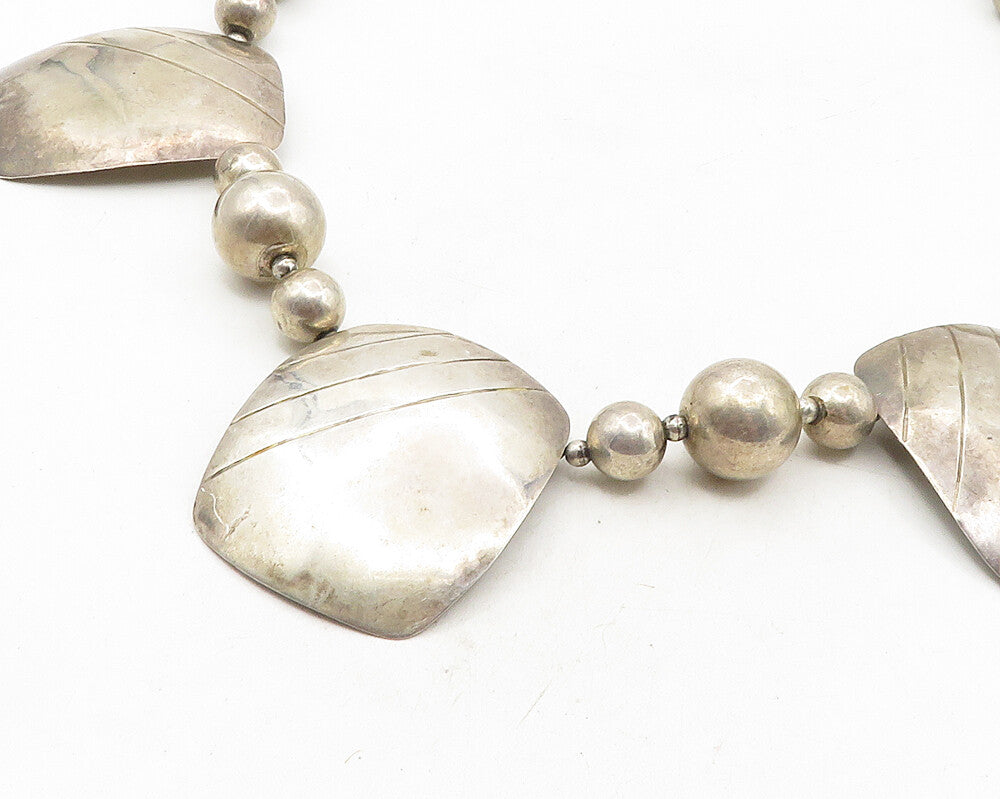 925 Sterling Silver  Vintage Antique Dark Tone Beaded Chain Necklace  NE1914