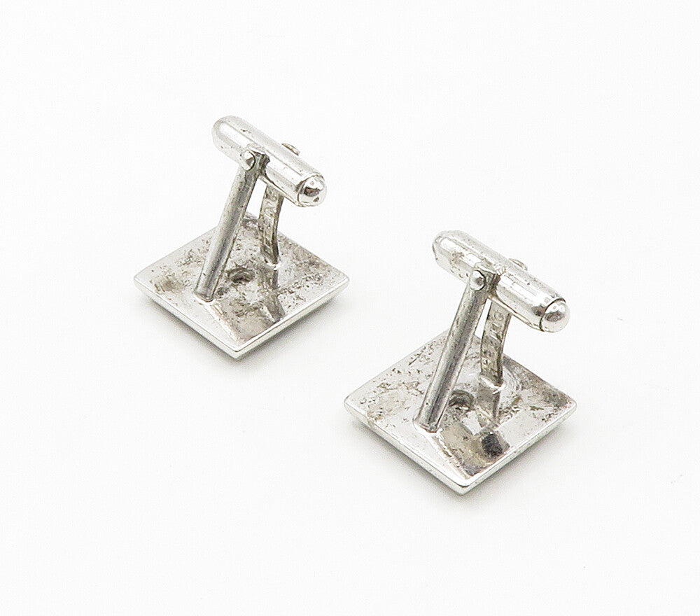 925 Sterling Silver  Vintage Genuine Diamonds Square Cuff Links  TR2133