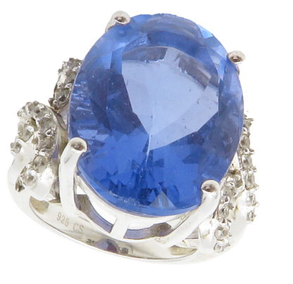 925 Sterling Silver  Faceted Blue Topaz Swirl Cocktail Ring Sz 5.5  RG13471