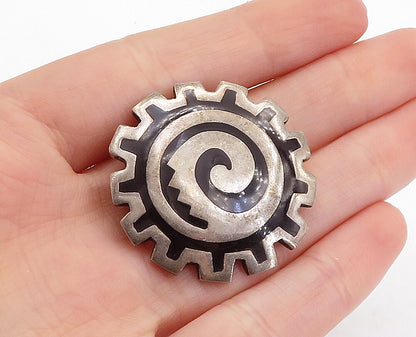 MEXICO 925 Sterling Silver  Vintage Black Onyx Pattern Brooch Pin  BP2108