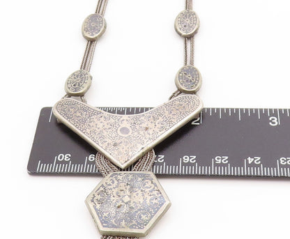 925 Sterling Silver Vintage Necklace Ethnic Geometric Disc & Tassel Chain NE4623